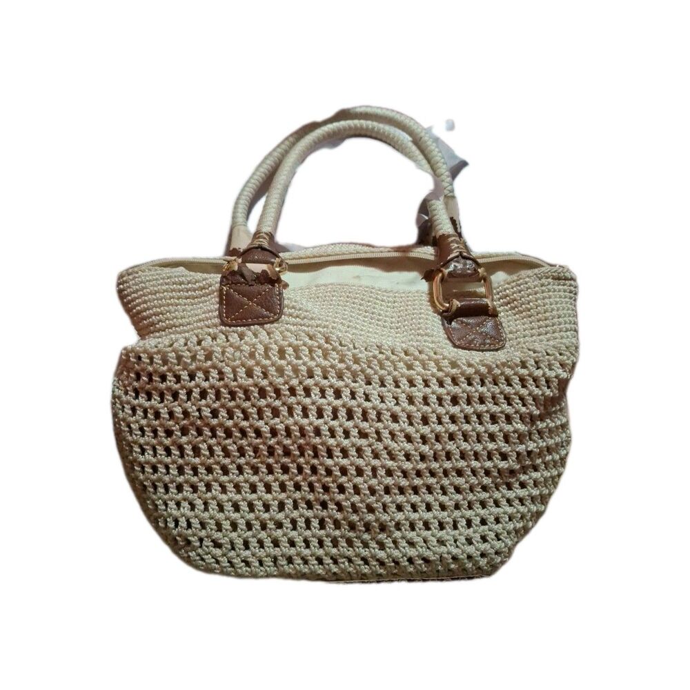 The Sak Cream w/Gold Underlay Cambria Hand Crochet Large Tote Bag/Purse